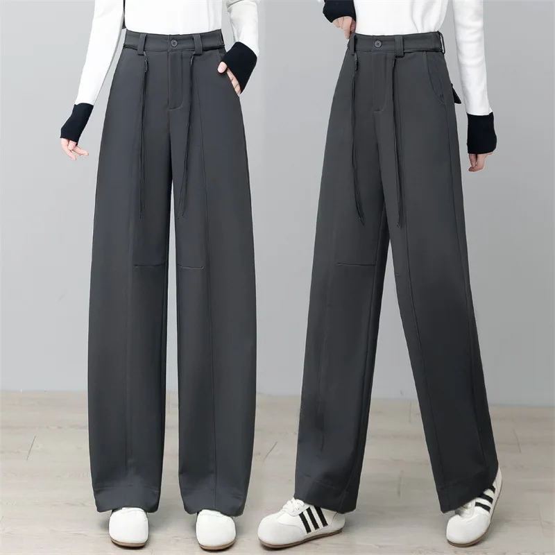 

Свободные утолщенные повседневные костюмные брюки для женщин с драпировкой, прямые банановые брюки