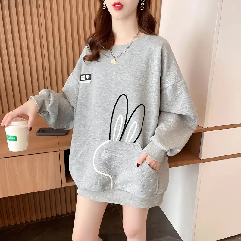 

Rabbit Design Sweater Women's Spring 2023 Thin Loose Pockets Printed Casual All-Matching Women's Top Clothing