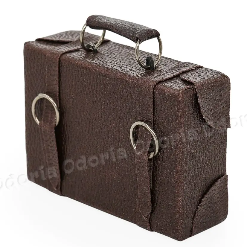 Odoria 1:12 Miniature Brown/White/Red Suitcase Wooden Briefcase with Leather Staps Vintage Dollhouse Accessories Decor