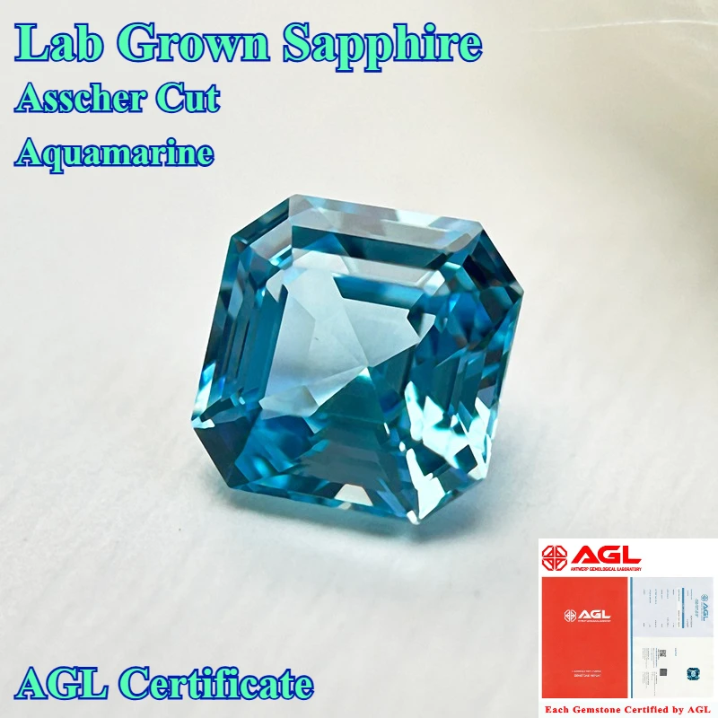 

Hot Sell Lab Grown Sapphire Asscher Cut Aquamarine Multiple Size Top Quality for Diy Jewelry Making Selectable AGL Certificate