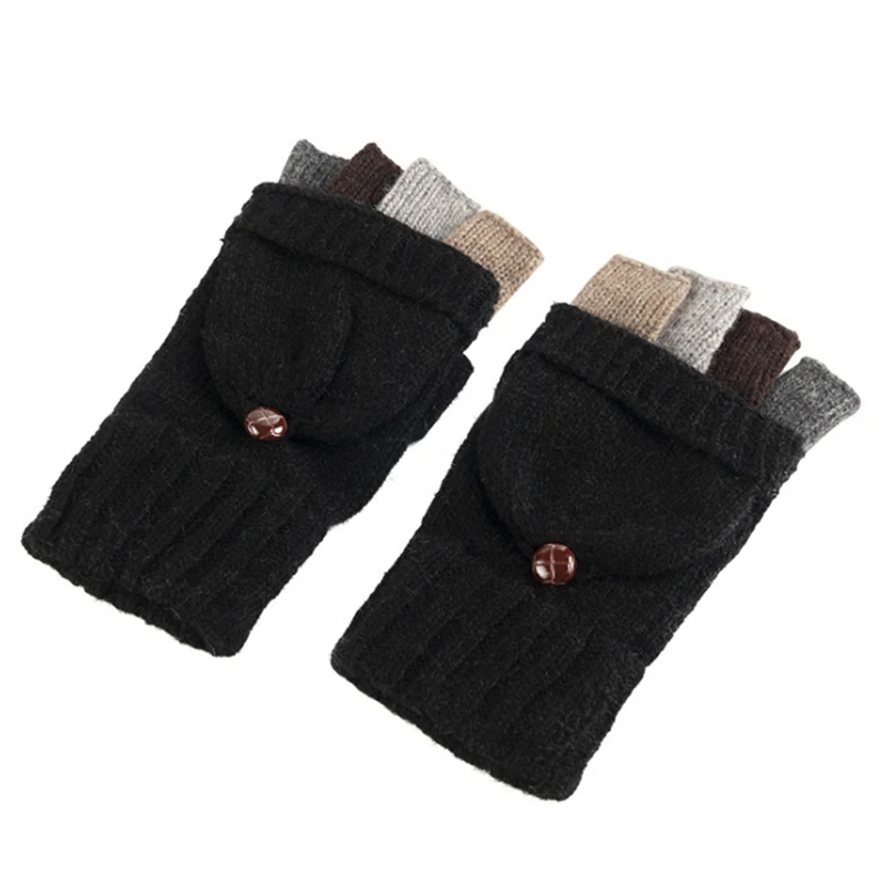 

Winter Warm Knitted Fingerless Gloves Convertible Wool Gloves With Mittens Cover