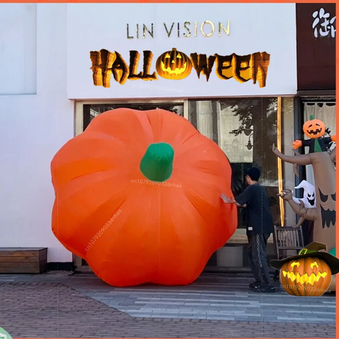 ฮาโลวีน Inflatables ฟักทอง YARD ชุดตกแต่งไฟ LED ในตัว Outdoorfor สวนสนามหญ้าวันหยุดตกแต่งธีม Props