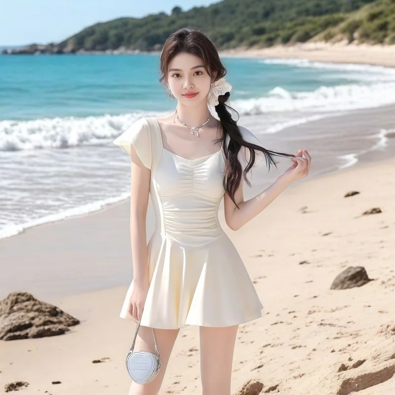 Strappy One-Piece Swimsuit For Women, Pure Desire Style, High-End Feel, Conservative, Slimming, Covering, Korean Version, Girl's