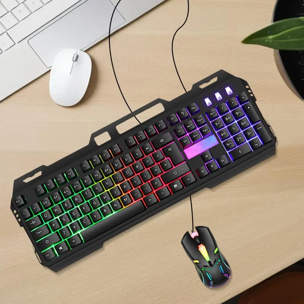 Wired Gaming Keyboard with Mouse Set Ergonomic Symmetrical Design Precise Control Backlit Mechanical Keyboard