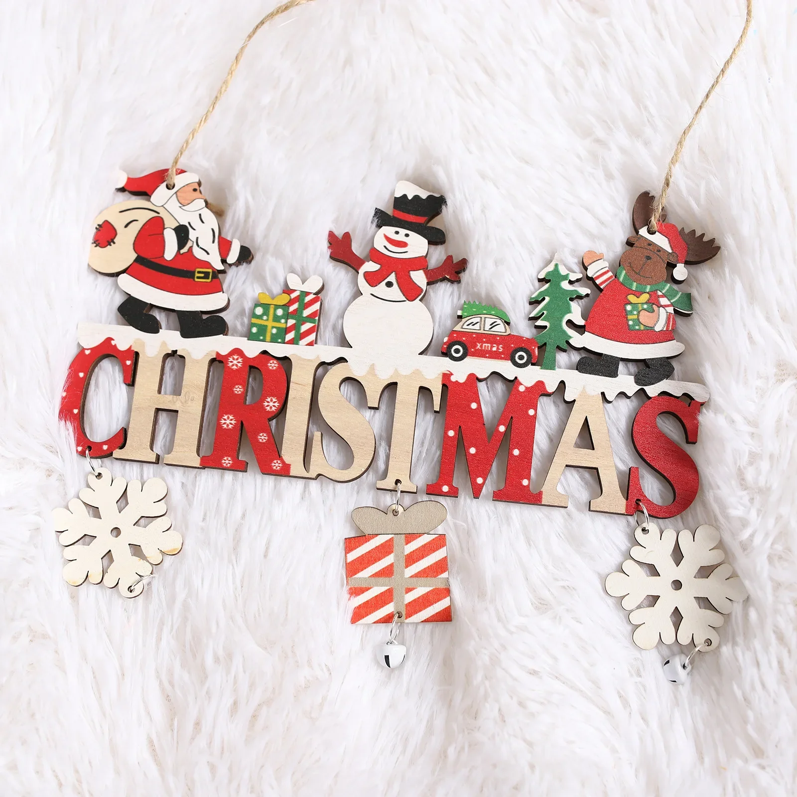 Christmas Home Decor Santa Claus Wooden Hanging Ornament 2025 Merry Christmas Decoration Home Door Party Tree Drop Pendants