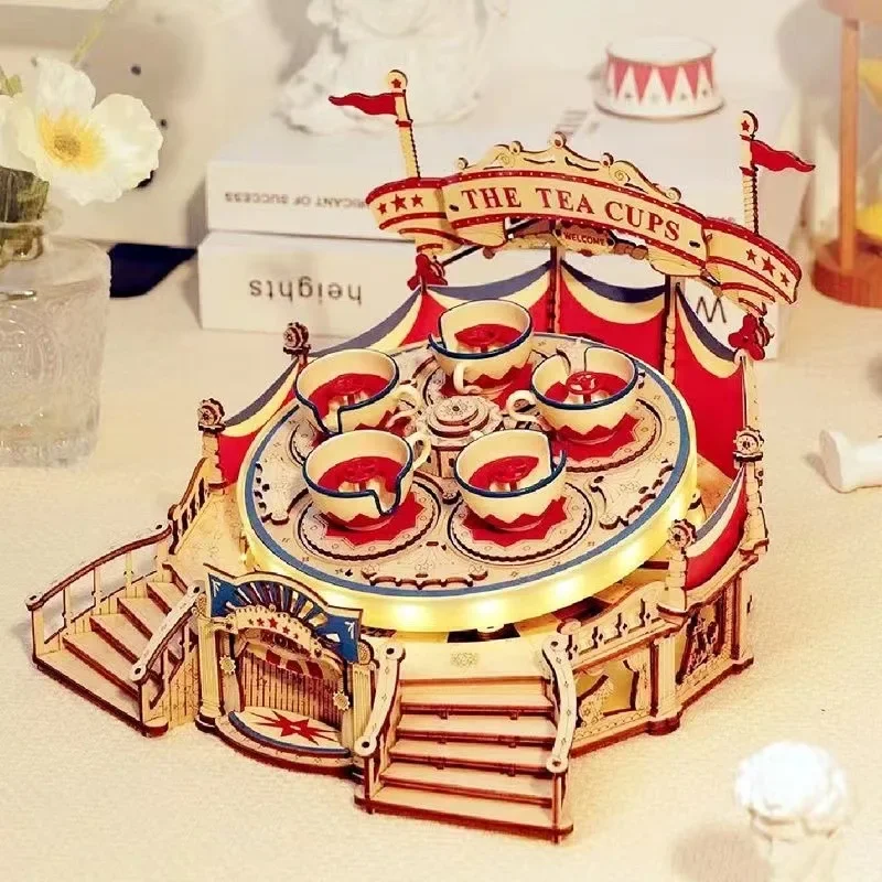 3D Wooden Assembly Model, Three-dimensional Puzzle, Wooden Mechanical Model, Birthday Gift, Carousel, Rotating Cup, Flying Chair