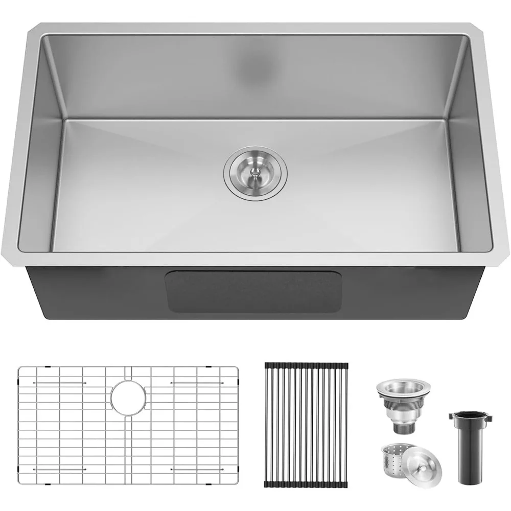 

30-дюймовая кухонная мойка Undermount, 30 x 16,5 x 8 дюймов, под креплением из матового никеля, для стирки Rv, 16 калибра, нержавеющая сталь