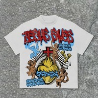Vintage Jesus Saves Angel Graphic Print Cotton T-Shirt Men Y2K Summer Short Sleeves Casual Oversize Tshirt Streetwear Women Tops