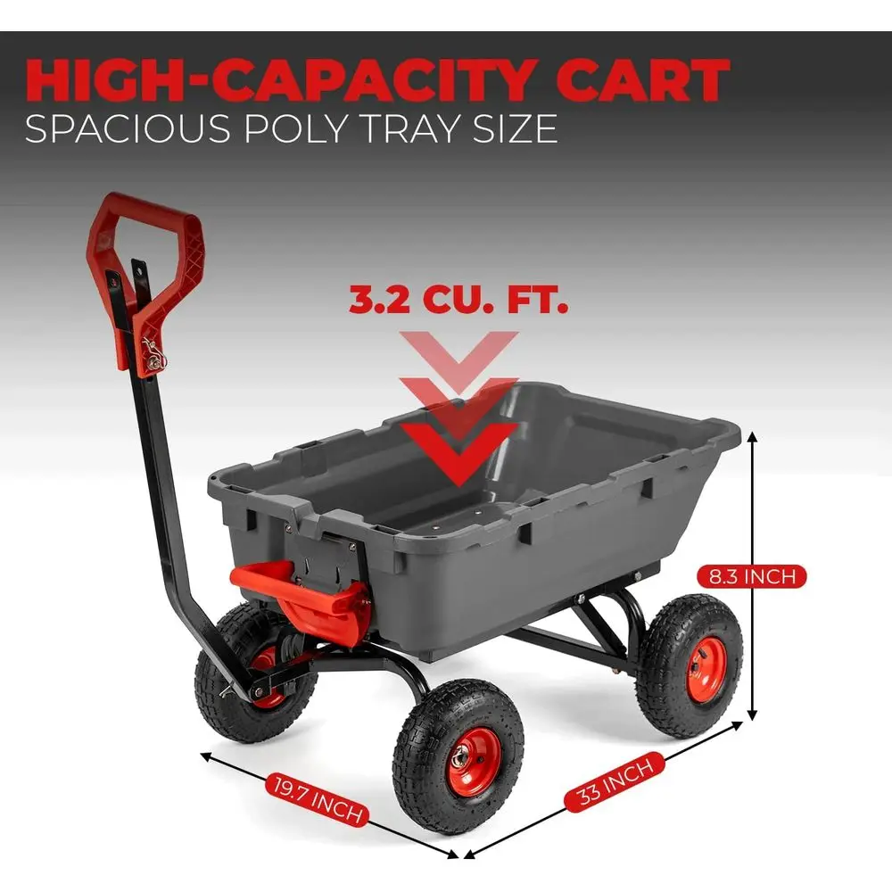 Carro de jardín convertible 2 en 1 de alta resistencia con volquete, carro utilitario de 800 libras o carro de patio, con ruedas neumáticas de 10 pulgadas