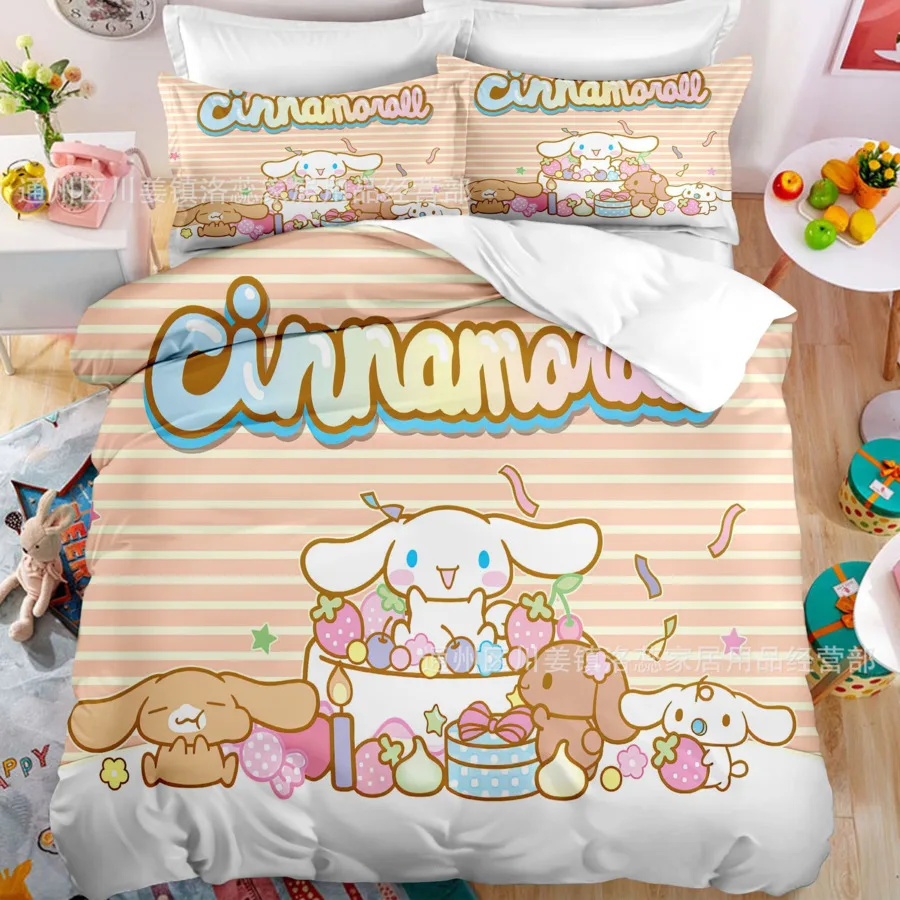 Imagem -05 - Sanrio Cinnamoroll Anime Conjunto de Cama para Crianças Capa de Edredão Desenhos Animados Kawaii Capa de Colcha Fronha Twin King Size Cama de Meninas