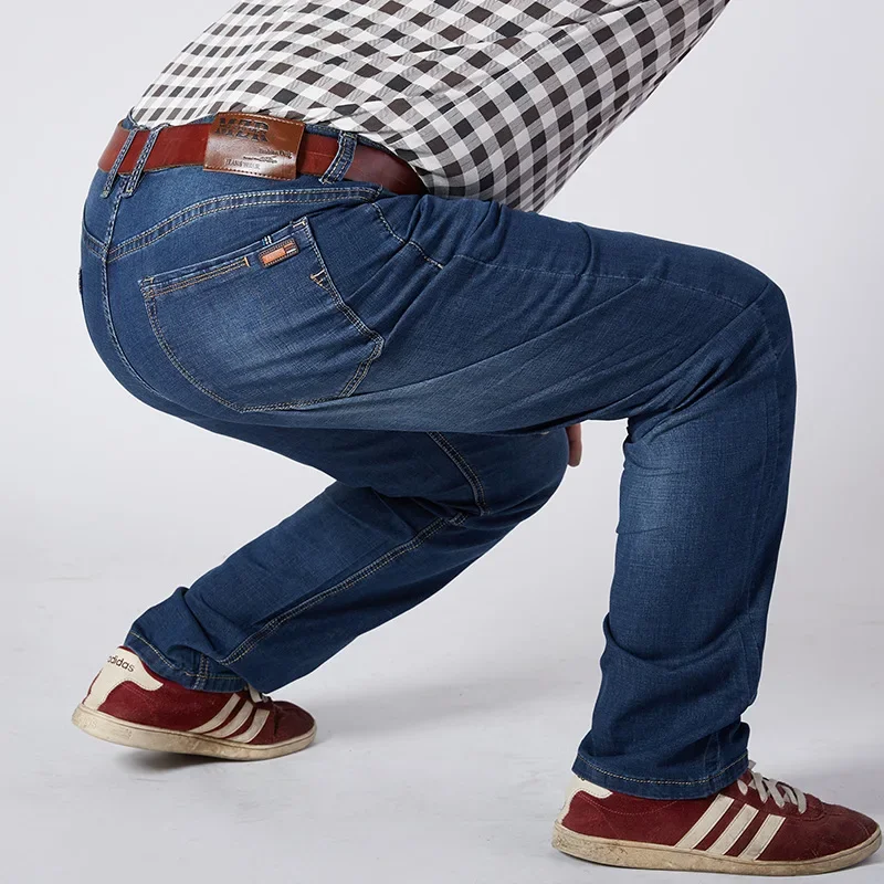 Pantalones vaqueros elásticos clásicos de talla grande para hombre, Vaqueros largos de trabajo, holgados, de cintura alta, 44 46 48 50 52