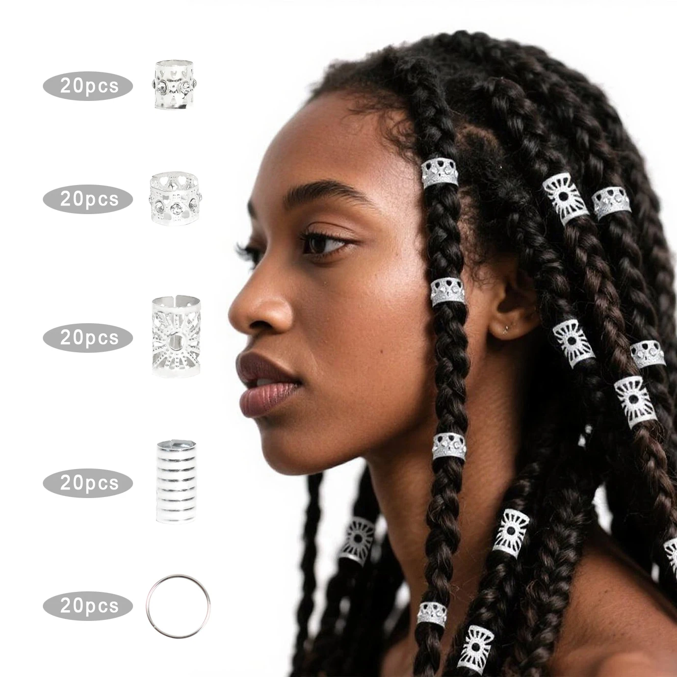 

Hair Rings 100pcs Hair Jewelry for Braids Hollow Out Dreadlocks Beads Clips Dread Locks Hair Braiding Metal Cuffs Decoration