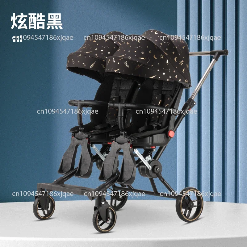Carrinho infantil duplo leve, sistema de viagem plano, dobrável compacto com armazenamento para bebês viajando