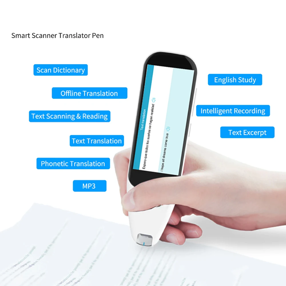 Dictionary Translation Pen w/  3.51'' LCD Touchscreen  Multilingual Scanner Support 112 Languages Phonetic & 55 Texts translate