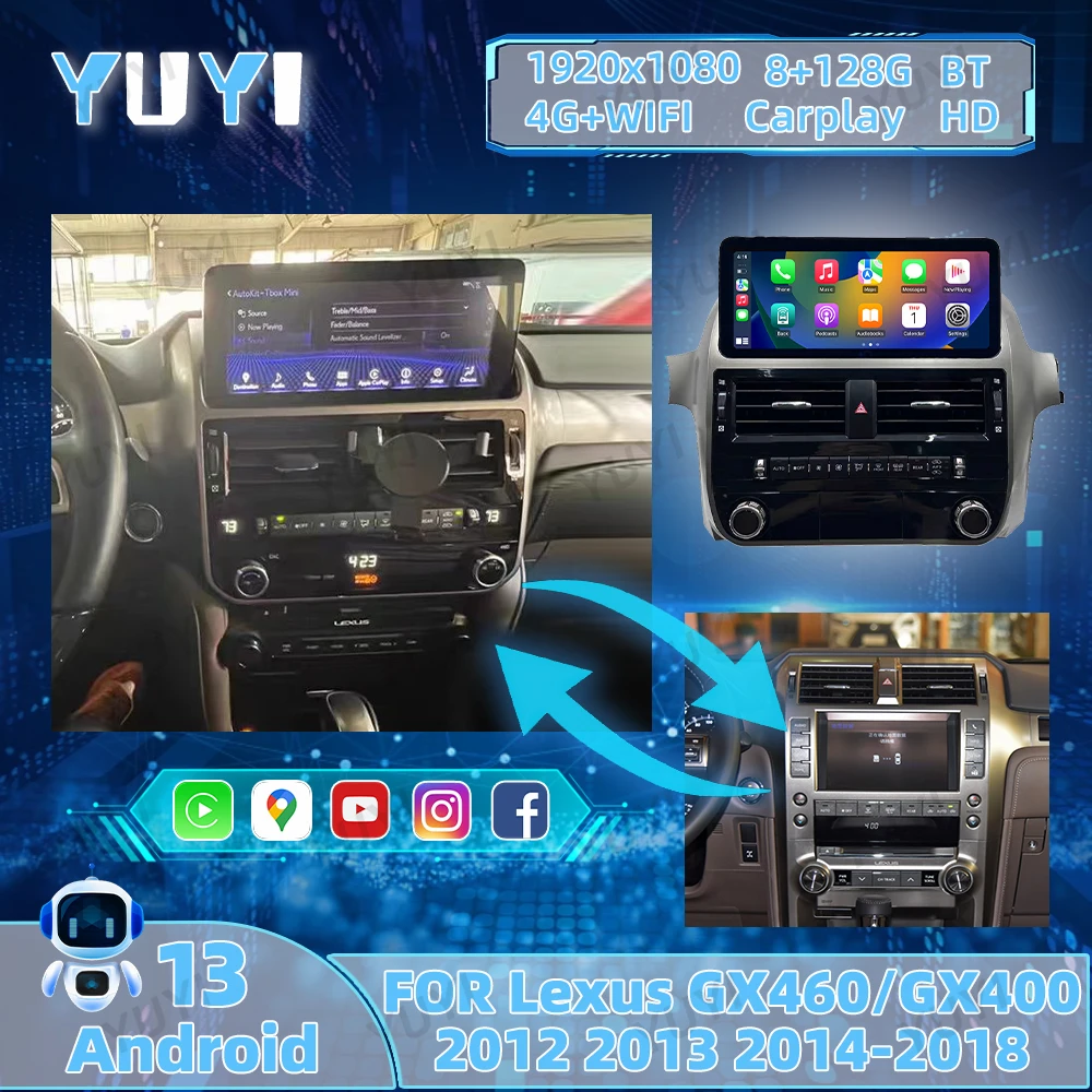 12.3 Inch Android 13 Car Radio For Lexus GX400 GX460 2010 2011 2012 2013-2020 Multimedia DVD Player Touch Screen GPS Navigation