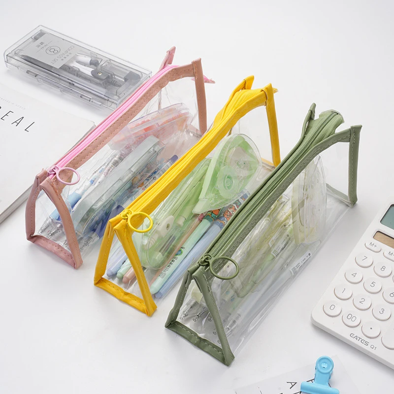 1 Clear Pencil Case Solid Clear Stationery Case Simple Portable Student Pen Case, Office Stationery Desktop Storage Organization