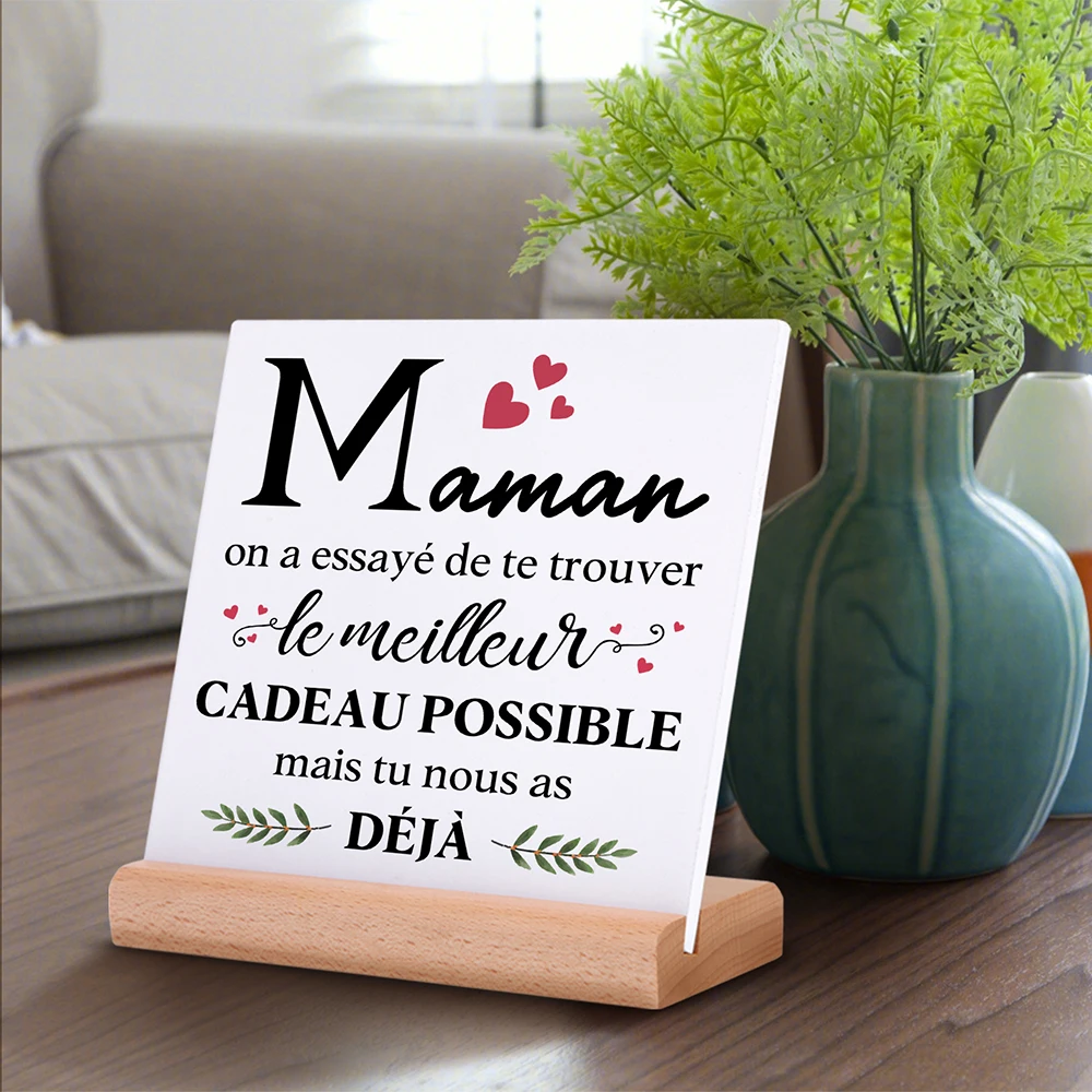 French Print Plaque Sign Gift Ceramics Posters Ceramics Wooden Stand Tabletop Decor Mother's Day Birthday Festive Gifts for Mom