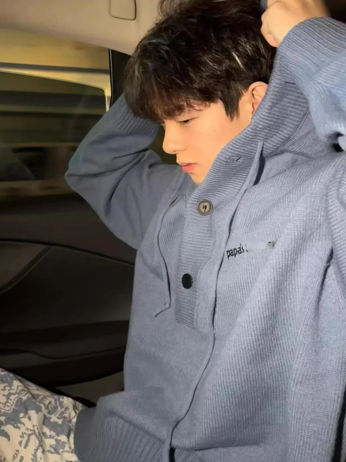 

Loose Fit Korean Sle Lazy V-Ne Blue Hoodie Men's Autumn Winter American Sle Knitted Sweater Coat Casual Youth Faion