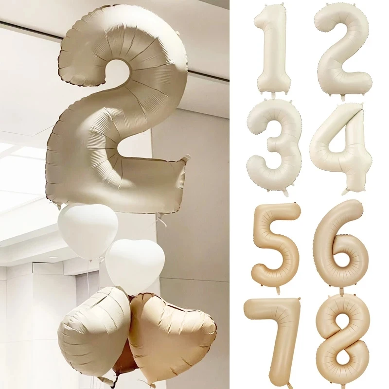 32/40inch Cream Number Balloons 1-9 Digital Foil Balloon For 1st Girl Kids Adult 18 30 Birthday Party Decoration Air Helium Ball