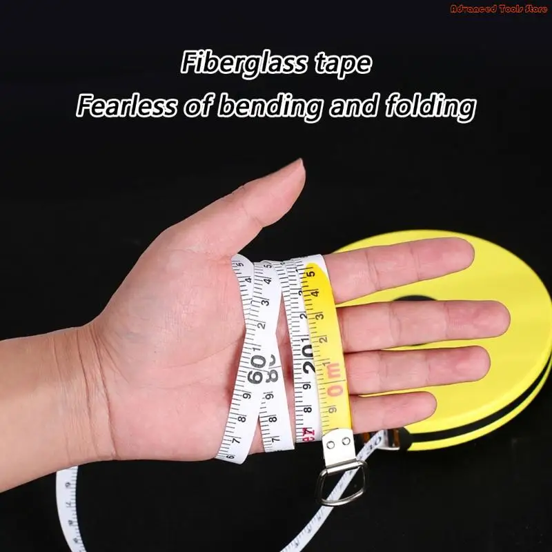 Fiberglass Construction Tape Measure Hand Crank Operation Ruler Tape with ABS Shockproof Case for Accurate Measurements W91B
