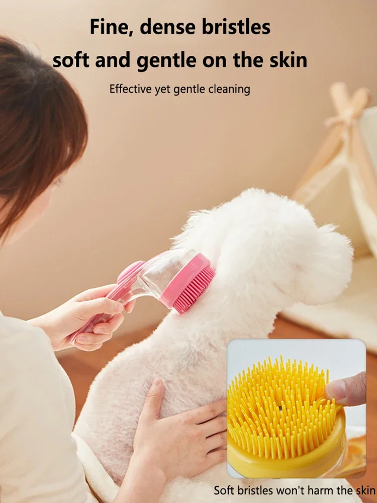 Long Handle Liquid Adding Pet Shampoo Massage Brush Soft Bath Scrub Comb For Dog Cat Scalp Cleaning Grooming Household Pet