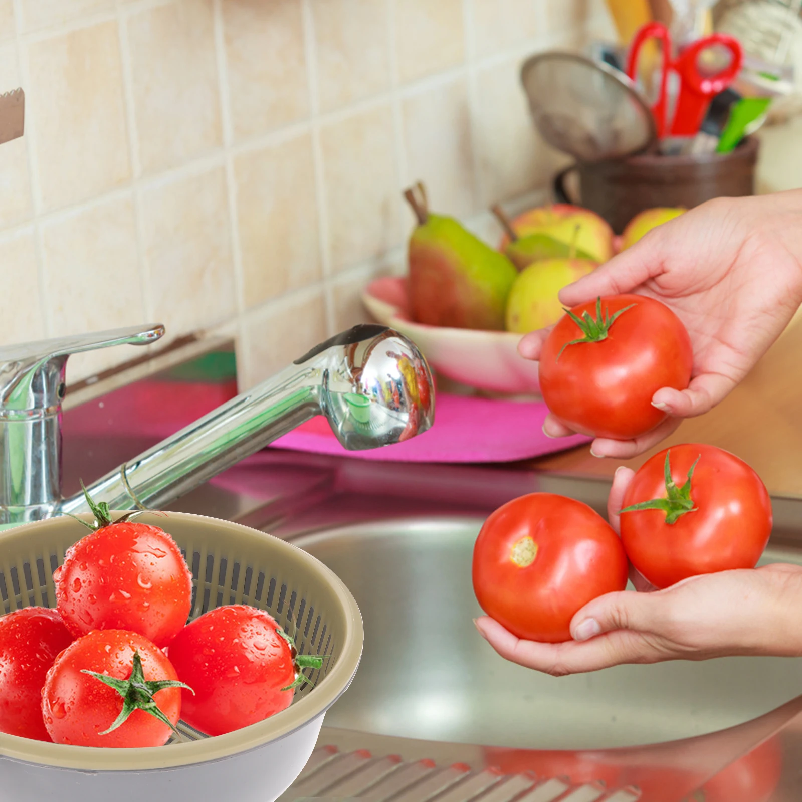 

2pcs Double layer Drain Basket Round Strainer Kitchen Vegetable Fruit Cleaning Filter Baskets Long lasting Practical
