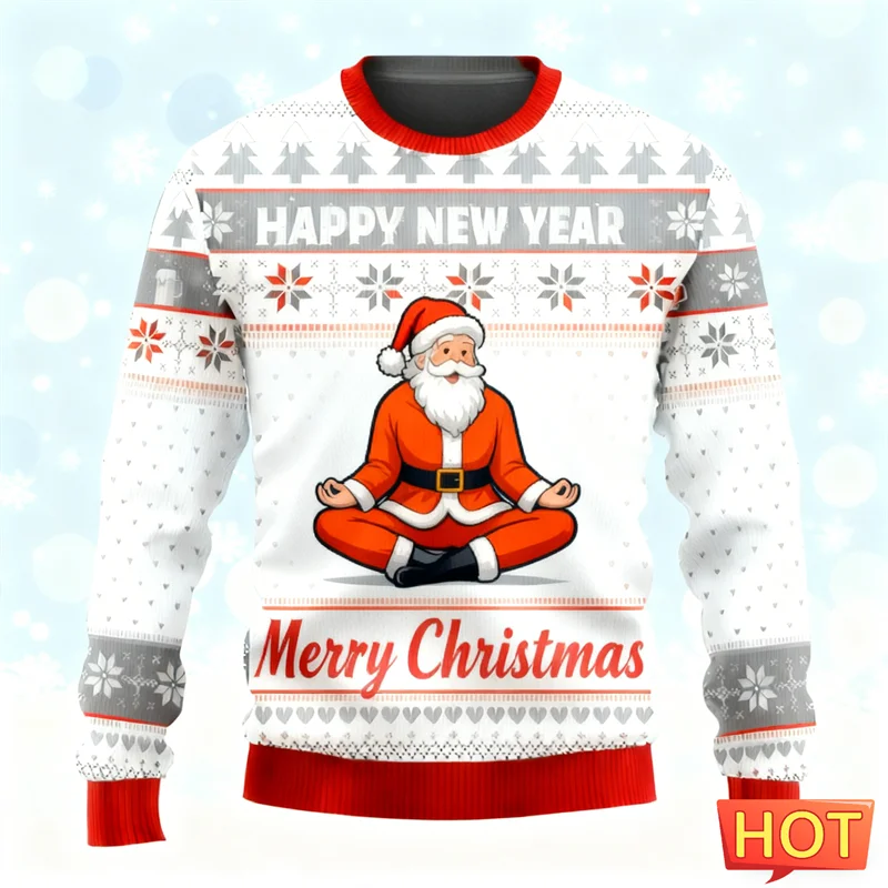 Funny Santa Claus Graphic Ugly Christmas Sweater For Men Trendy Crew Neck 3D Printed Sweatshirts Casual Holiday Wear Pullovers