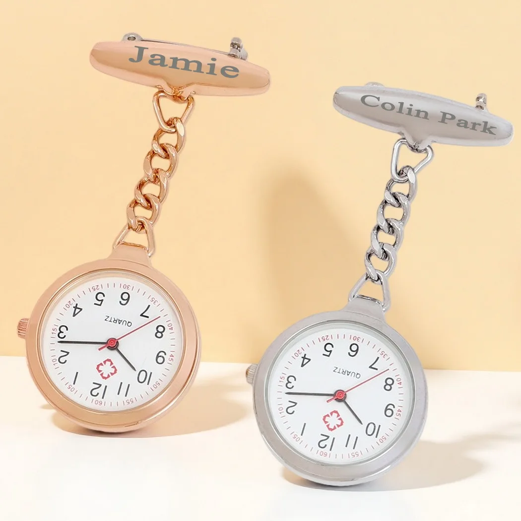 Customizable Engraved Nurse Watch Medical Healthcare Professional Name & Logo Stethoscope Design with Lapel Pin FOB Clock