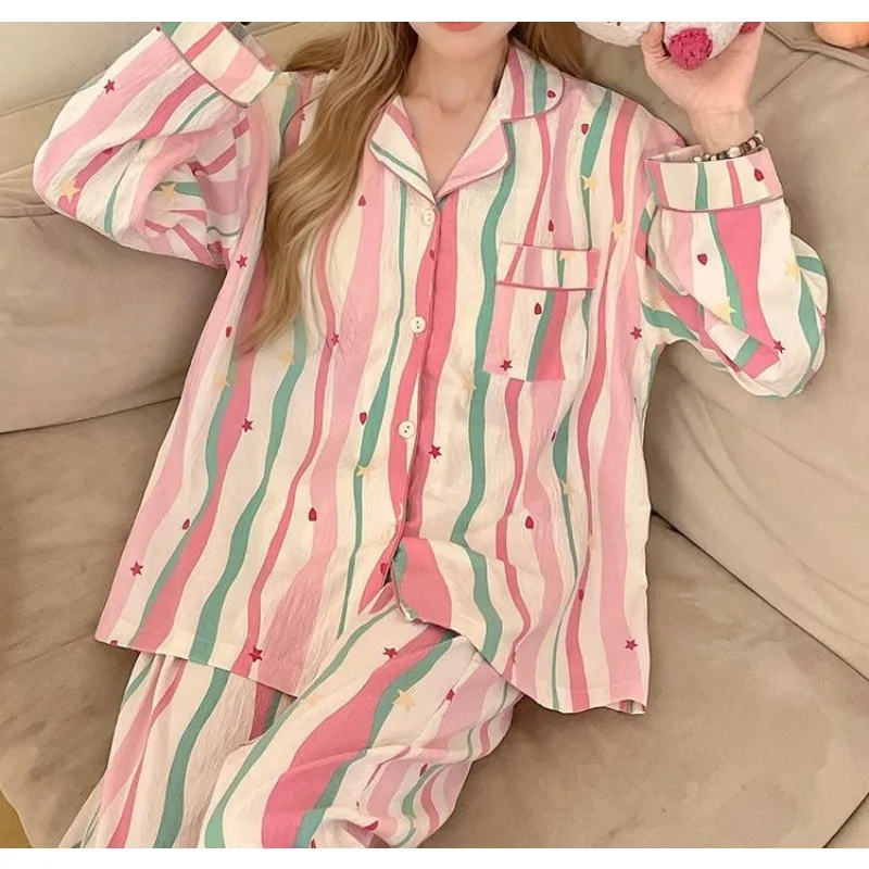 New Spring and Autumn Women's Pajamas, Cloud Pattern, Long Sleeve and Long Pants, Loose and Cute, Beautiful Girl Homewear Set