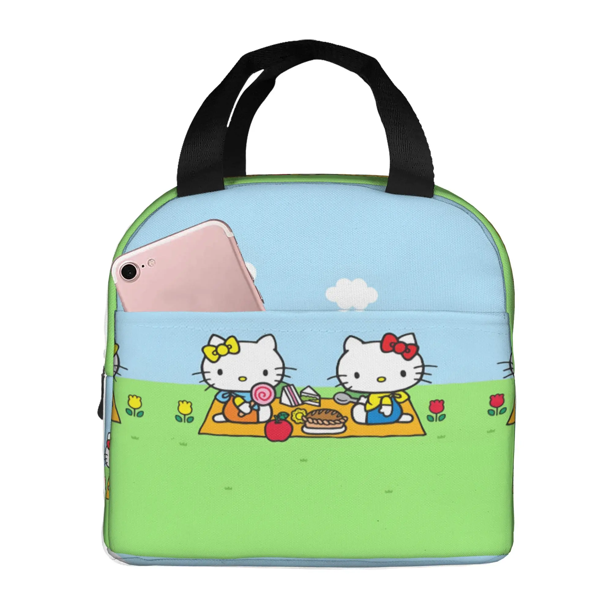 Custom Kitties Kitten Portable Lunch Box Unisex Multifunction Cat Anime Cooler Thermal Food Insulated Lunch Bag School Student