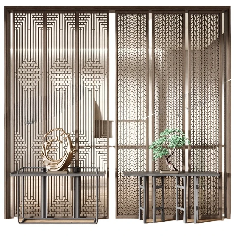 

Stainless steel hollow metal screen new Chinese living room entrance carving