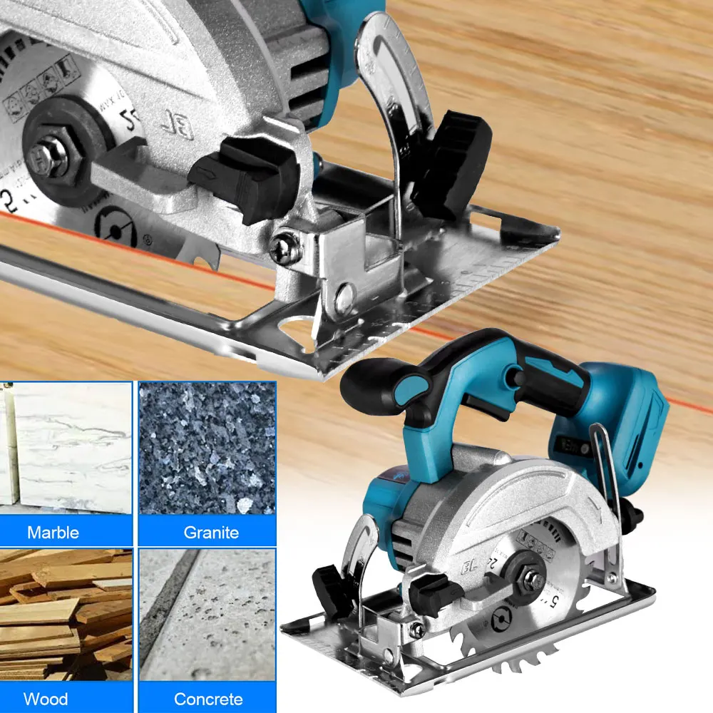 18V Brushless Electric Circular Saw 1000W 125mm Cordless Electric Circular Wood Cutter 0° to 45° Adjustable Sawing Machine