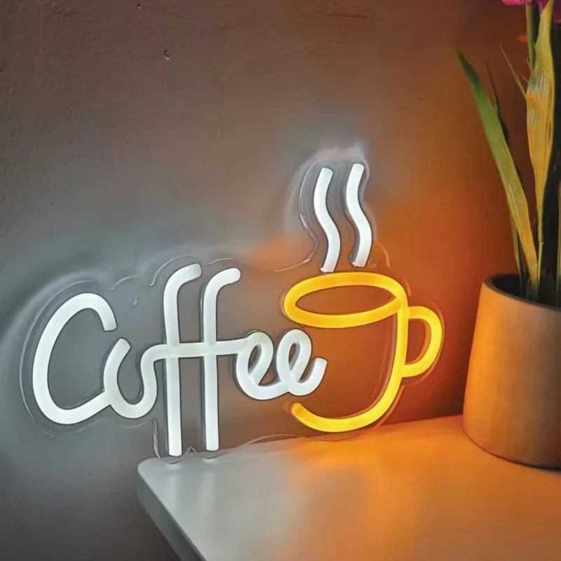 Coffee With Cup Neon Sign Custom LED Neon Light For Room Pub Club Milk Tea Coffee Shop Restaurant Wall Decoration USB Powered