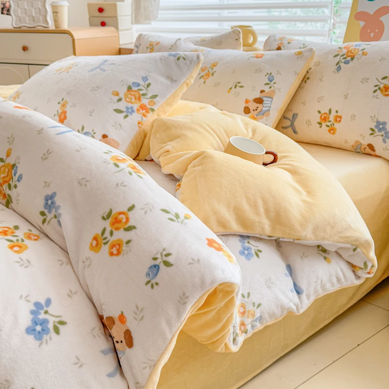 

New 2025 Printed Cartoon Milk Fleece Duvet Cover Thickened Fleece Student Quilt Covers for Autumn Winter Skin-friendly Bedding