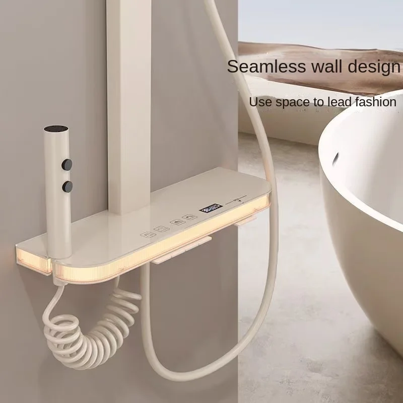 Romantic French Smart Shower Head Set Copper Channel Core Hydroelectric LED Light Ceramic Valve Core 4Function Water Discharge