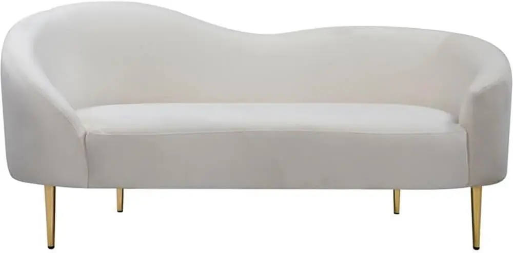 Velvet Upholstered Loveseat with Sturdy Metal Legs in Rich Gold Finish, Cream, 67" W x 31.75" D x 30.5" H image 4