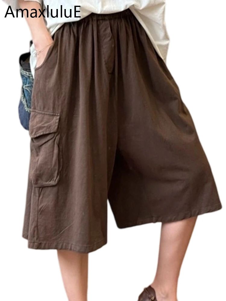 Amax LuluE Brand 2025 Summer Fashion Womens Loose Vintage Shorts Casual Wide Leg Pants Ladies Classic Vintage Leisure Trousers