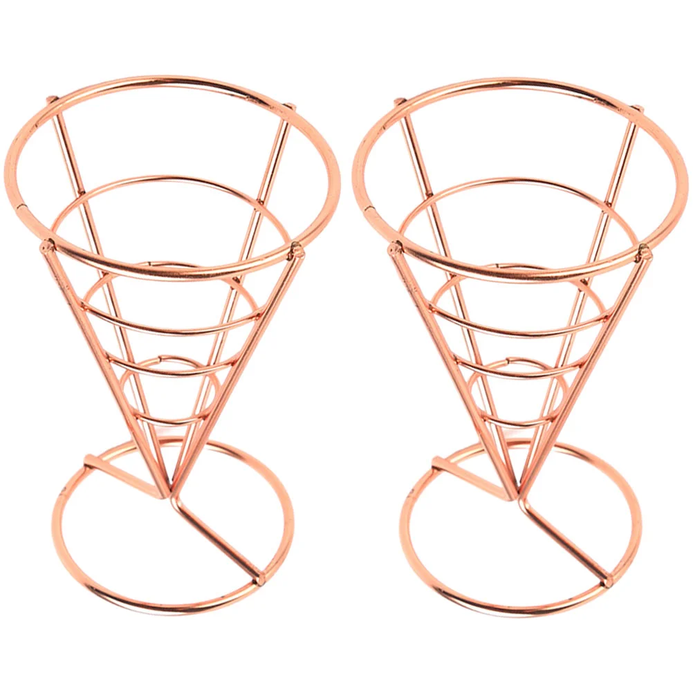 

2 Pcs Cone Snack Holder Show Rack French Fries Cups Basket Shelf Stand Stainless Steel Display Appetizer Serving