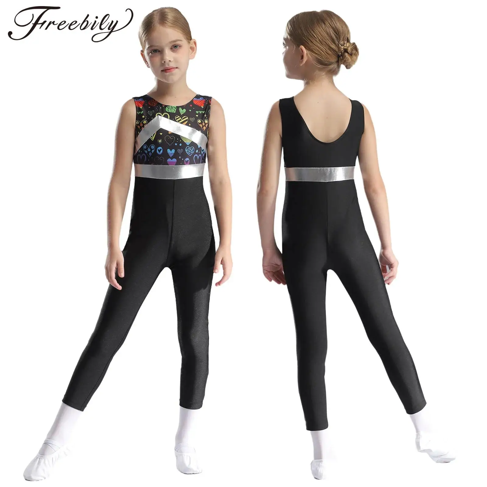 Kids Girls Sport Fitness Jumpsuit Athletic Activewear Sleeveless Tank Unitard Dance Gymnastic Figure Skating Leotard Bodysuit