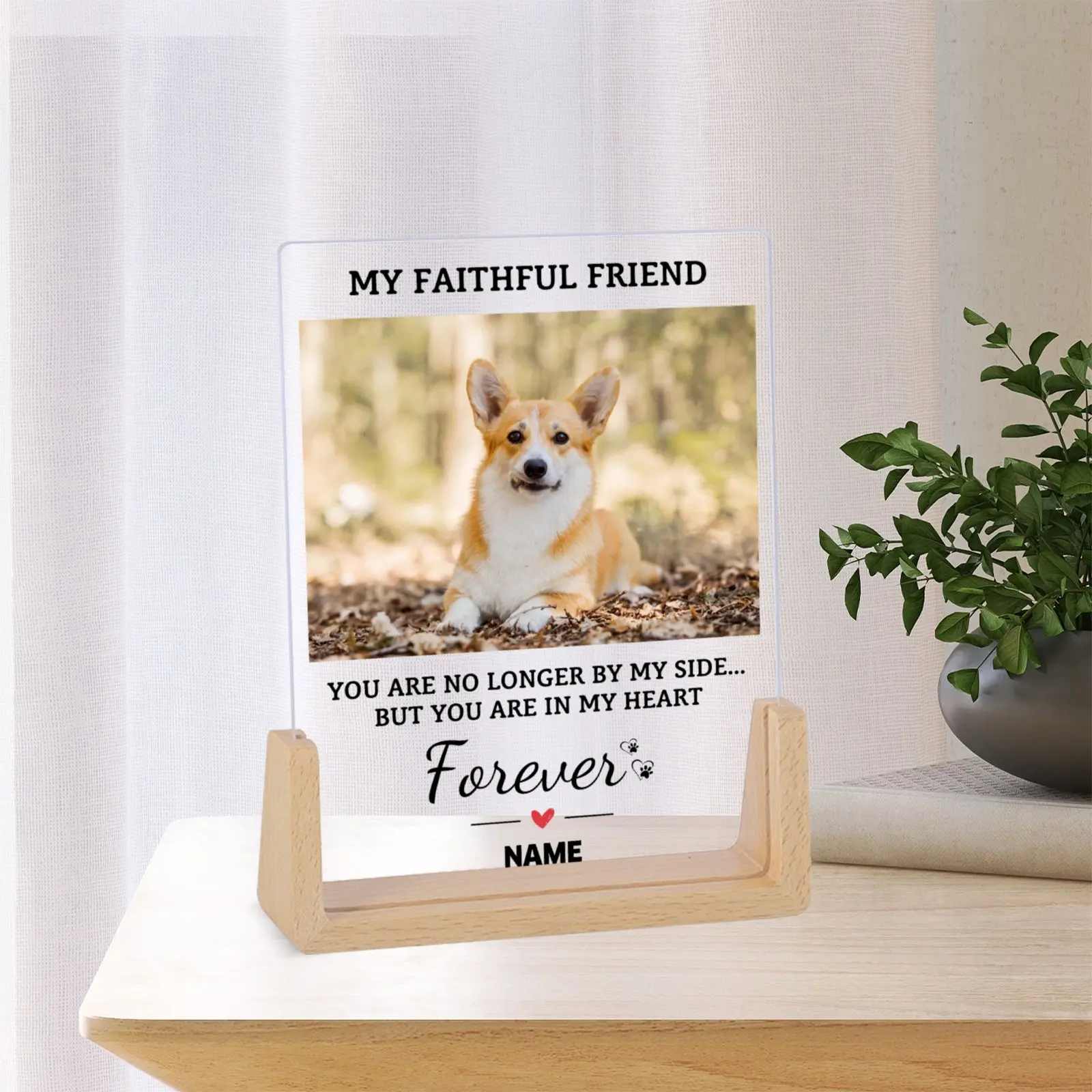 Customize Dog Memorial Picture Frame with Wood Base Loss of Pet Gift for Dog Owner Cat Mom Desktop Display Photo Frames Decor