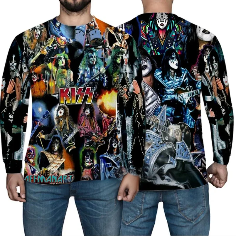 قبلة الفرقة تي شيرت ثلاثية الأبعاد طباعة الرجال عادية الهيب هوب كم طويل تي شيرت Harajuku البلوفرات الجولة الرقبة تيز في الهواء الطلق بلايز رجل الملابس