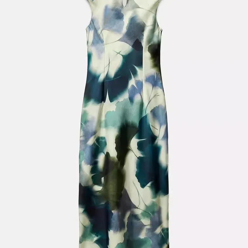 

Шелковая атласная текстура миди Dr round Ne Svel Print Женская мода для поездок на работу Sle Высокая талия А-силуэта из полиэфирного волокна