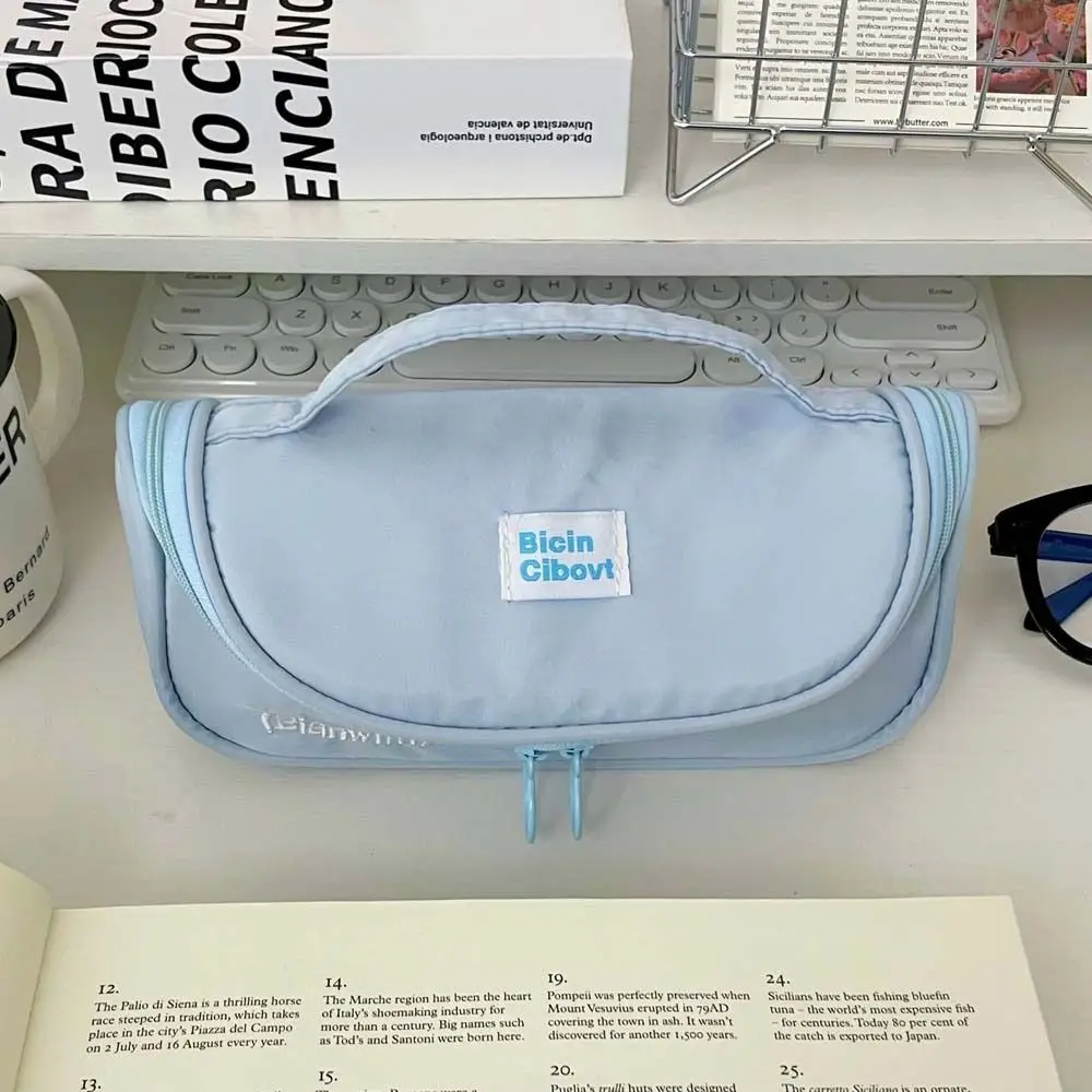 Pen Box Storage Stationery Bag Solid Color Travel Wallet Pencil Case Zipper Pouch Korean Ins Style Large Pen Bag Girls Gift