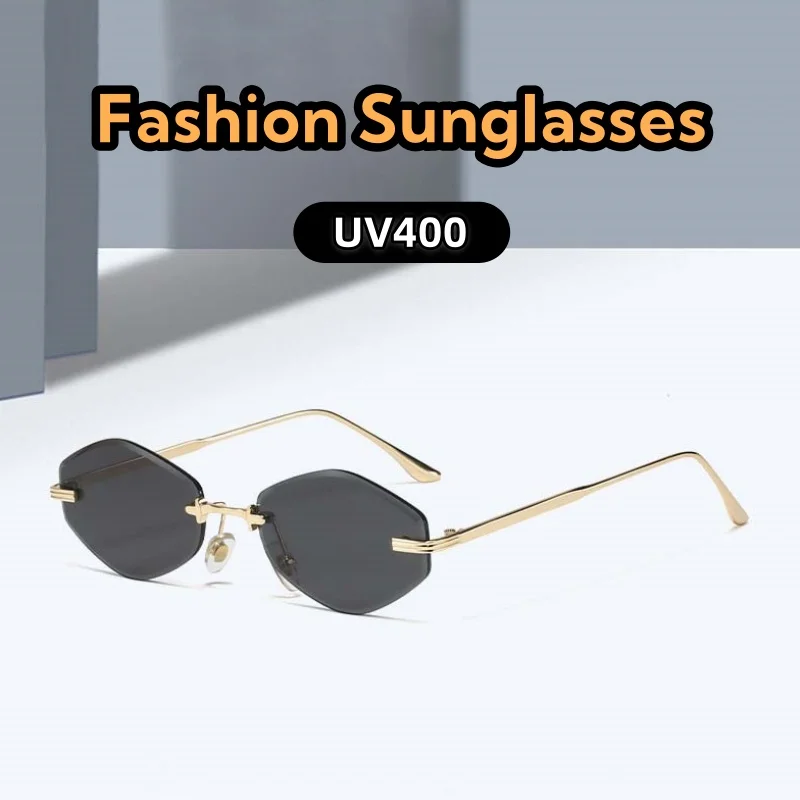 

Frameless Polygonal Sunglasses for Men and Women Street Style Trendy UV Resistant Glasses Travel Beach Fashion Walk The Show