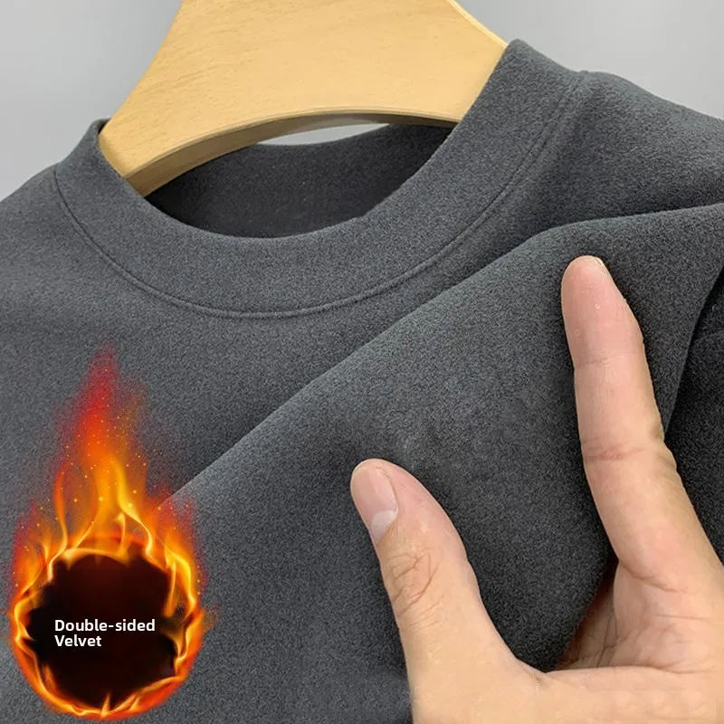 

Men's Base Layer irt Double-sided Fce Long Sve round Ne Thermal Top Winter Casual Knitted Polyester Fiber T-irt