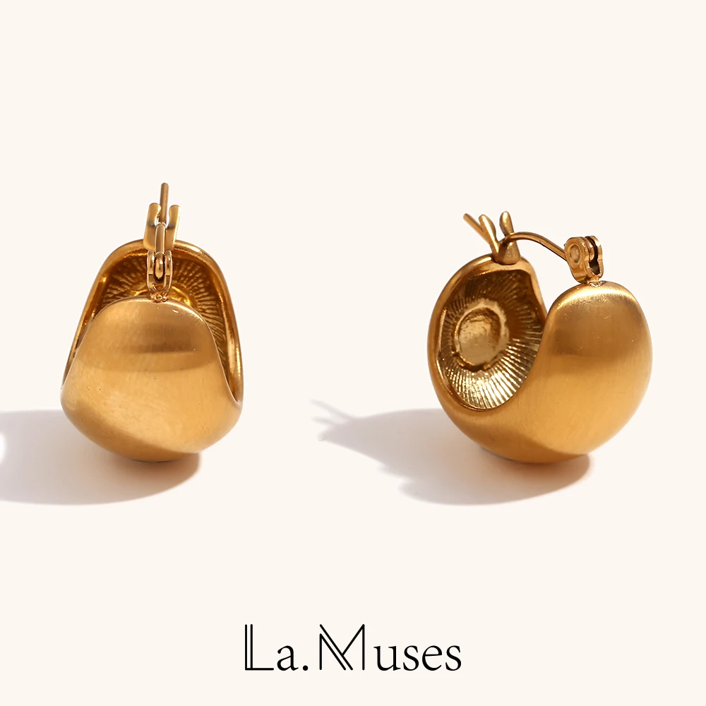 La.Muses Popular Geometric Moon Crescent Basket Shape Hollow Women's Hoop Earrings Modern Stainless Steel Daily Jewelry Woman