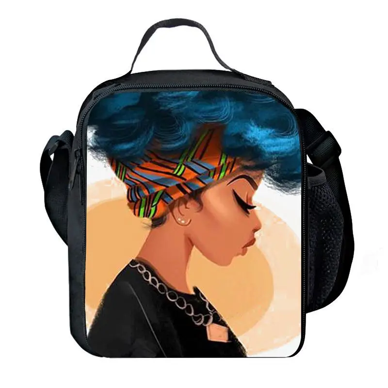 Trendy Popular Novelty Cool African girls 3D Printed Picnic Bag Lunch Box Lunch Tote Bag School Food Bags