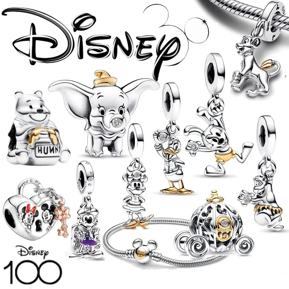 

Disney 100th Anniversary Mickey Minnie Charm Stich Beads Fit Pandora 925 Silver Original Bracelet Women DIY Charm Jewelry Making