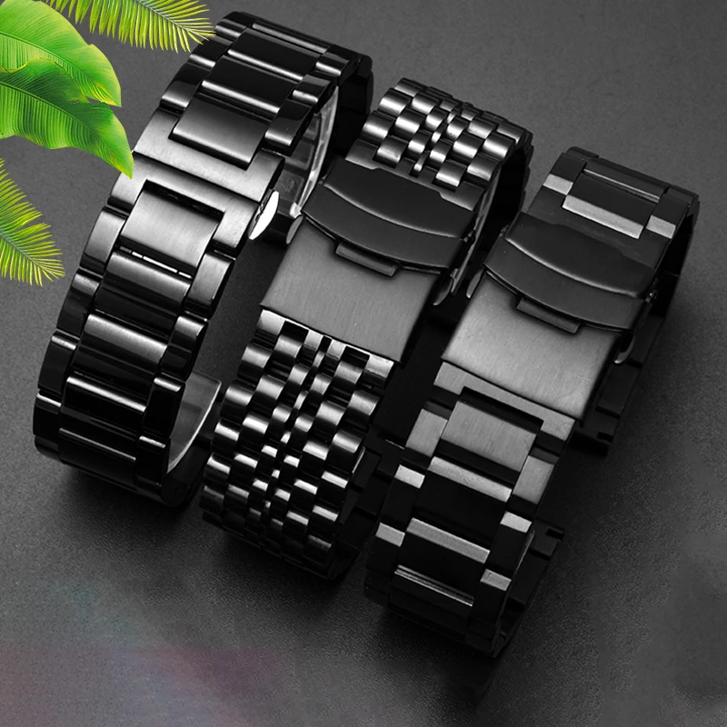 Black Precision Steel Watch strap Chain Accessories 20MM 22MM for Seiko MIDO Citizen Bracelet Men\'s Wristband