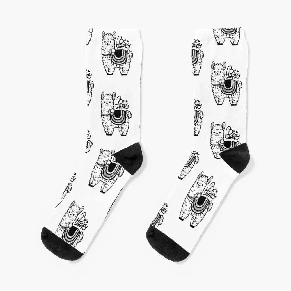 

Be happy lama Socks football winter thermal crazy New year's Socks Men's Women's
